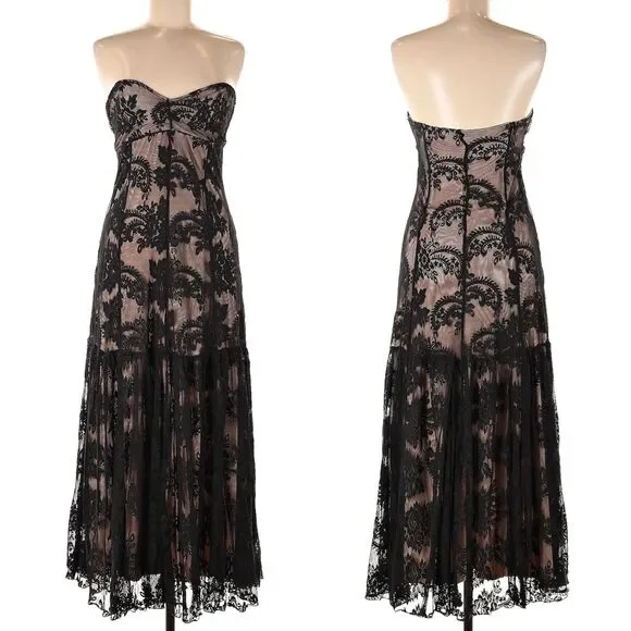 Vintage y2k Newport News Strapless Gown Black Lace Dress Prom Whimsygoth Size 8 - Picture 3 of 12